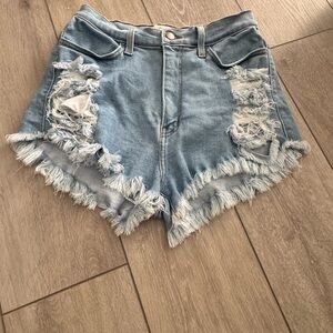 Vibrant Light Blue Distressed Jean Shorts